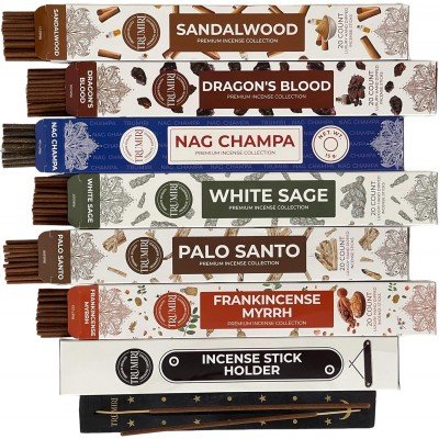 Classic Incense Sticks Pack (20 Per Pack x 6 Scents) - Nag Champa, Sage, Dragon's Blood, Palo Santo, Frankincense & Sandalwood + Stick Holder